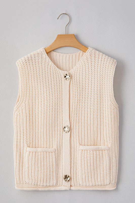 Textured Knit Buttoned Sweater Vest
