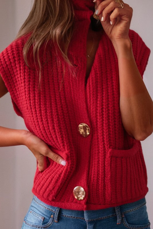 Textured Knit Buttoned Sweater Vest