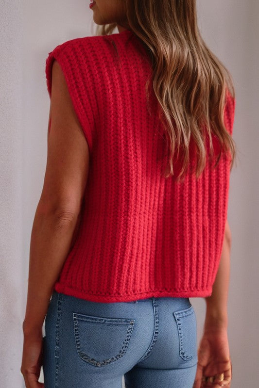 Textured Knit Buttoned Sweater Vest