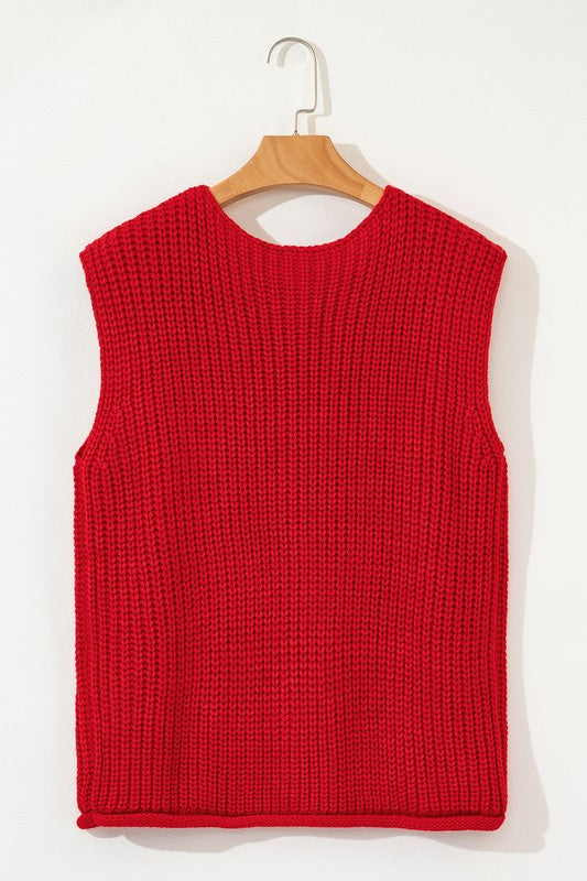 Textured Knit Buttoned Sweater Vest