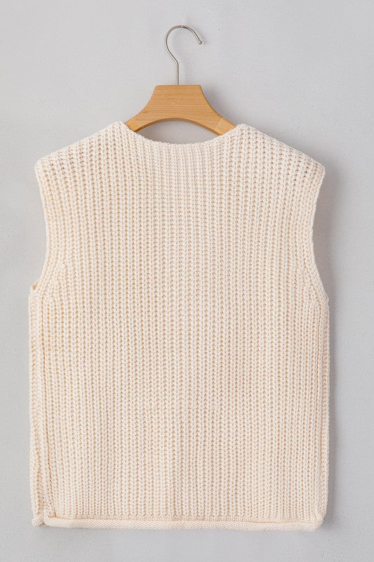 Textured Knit Buttoned Sweater Vest