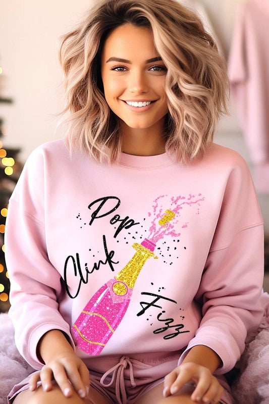 Faux Glitter Pop Clink Fizz Graphic Sweatshirts