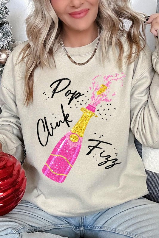 Faux Glitter Pop Clink Fizz Graphic Sweatshirts