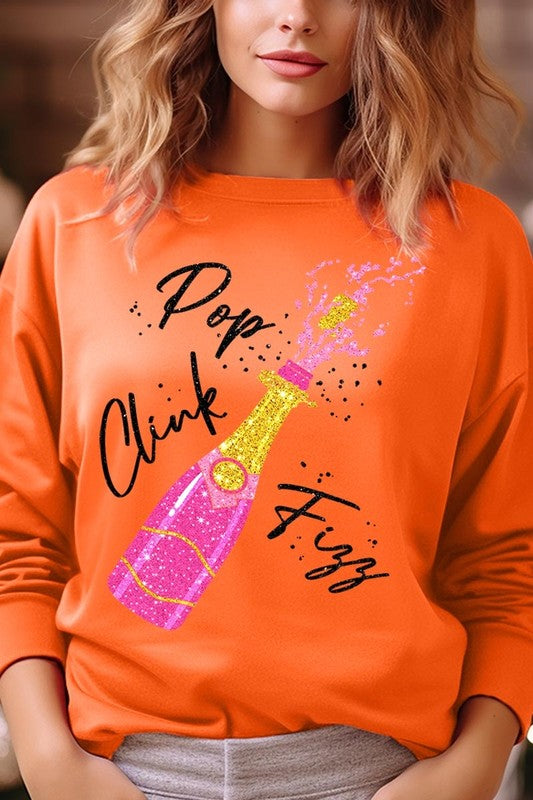 Faux Glitter Pop Clink Fizz Graphic Sweatshirts