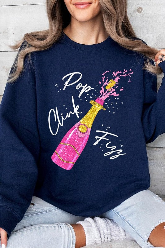 Faux Glitter Pop Clink Fizz Graphic Sweatshirts