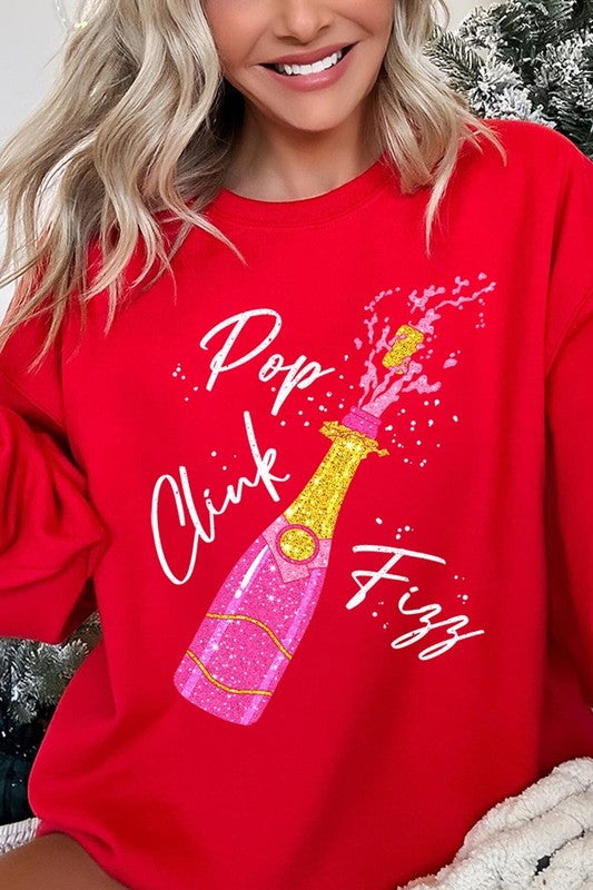 Faux Glitter Pop Clink Fizz Graphic Sweatshirts
