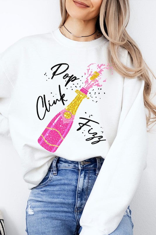 Faux Glitter Pop Clink Fizz Graphic Sweatshirts