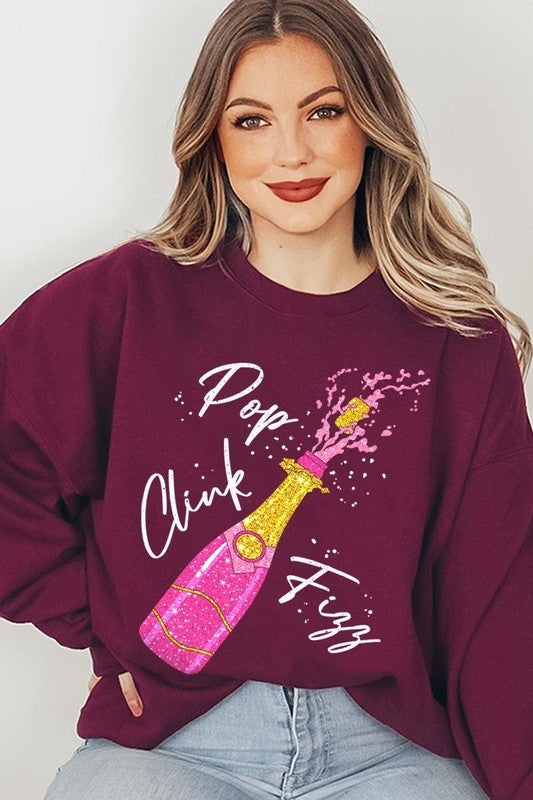 Faux Glitter Pop Clink Fizz Graphic Sweatshirts