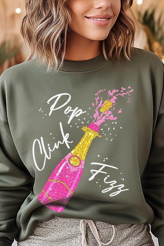 Faux Glitter Pop Clink Fizz Graphic Sweatshirts
