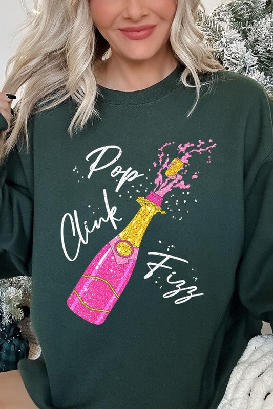 Faux Glitter Pop Clink Fizz Graphic Sweatshirts