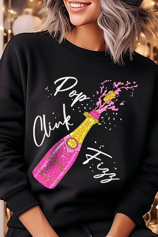 Faux Glitter Pop Clink Fizz Graphic Sweatshirts