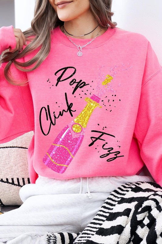 Faux Glitter Pop Clink Fizz Graphic Sweatshirts