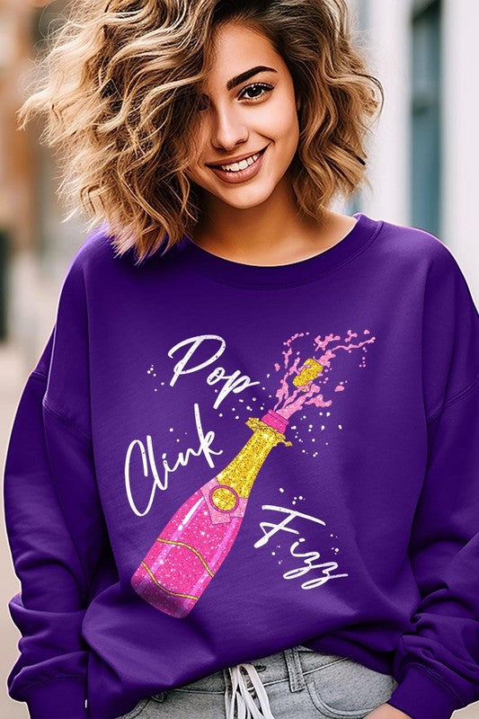 Faux Glitter Pop Clink Fizz Graphic Sweatshirts