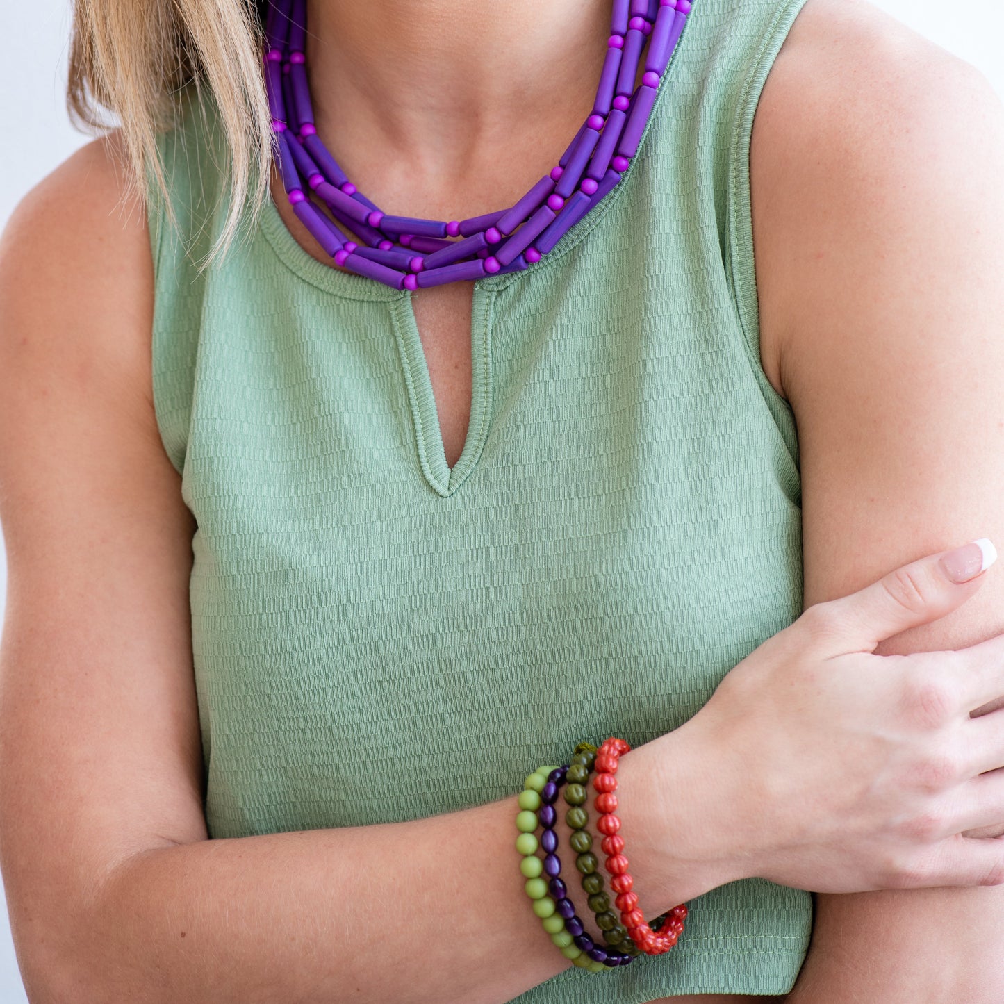 Gem Tone Jewels Stack and Stretch Bracelet Set - coral & reef