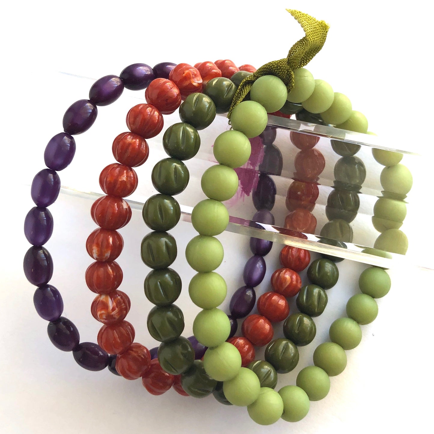 Gem Tone Jewels Stack and Stretch Bracelet Set - coral & reef