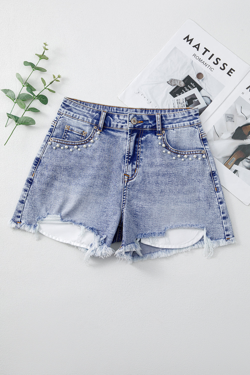 Pearl Studded Denim Shorts