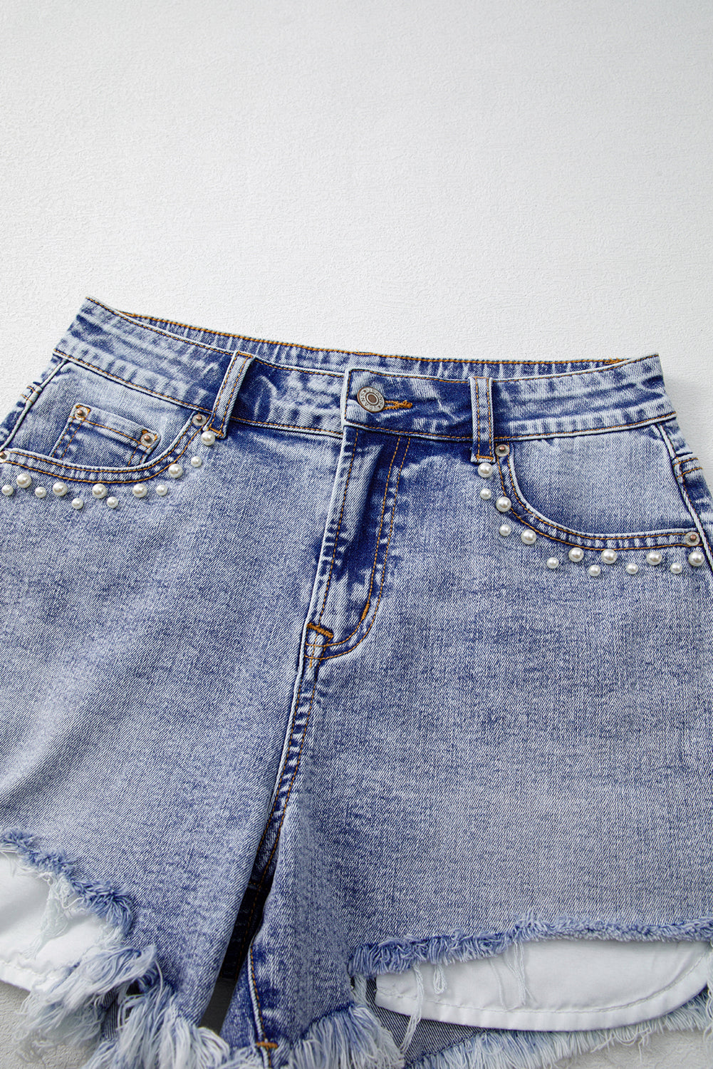 Pearl Studded Denim Shorts