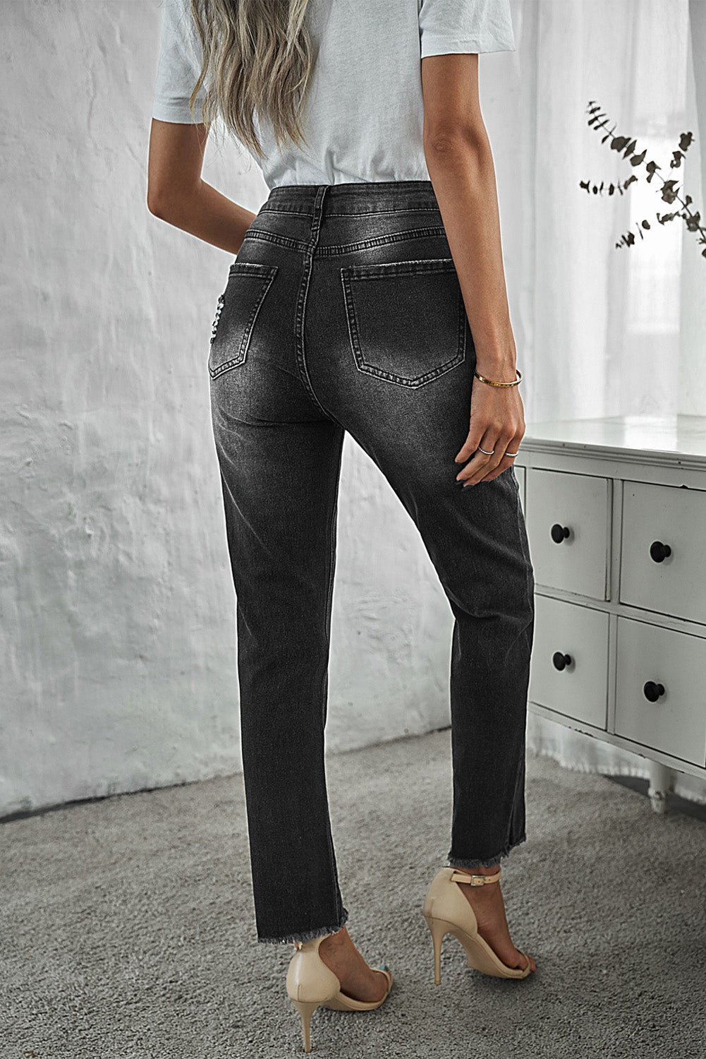 Rustic Black Denim Jeans - coral & reef