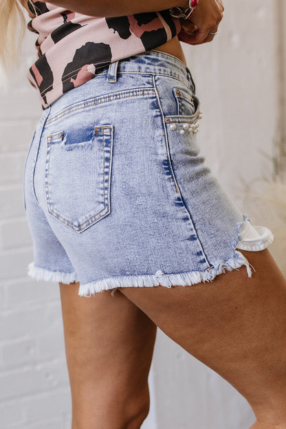 Pearl Studded Denim Shorts