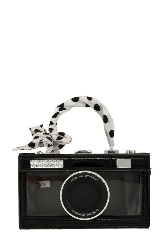 Ribbon and Camera Shape Visible Clutch Bag