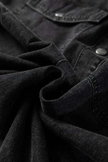 Medium Grey Beau Chest Pocket Raw Hem Denim Loose Shirt Dress