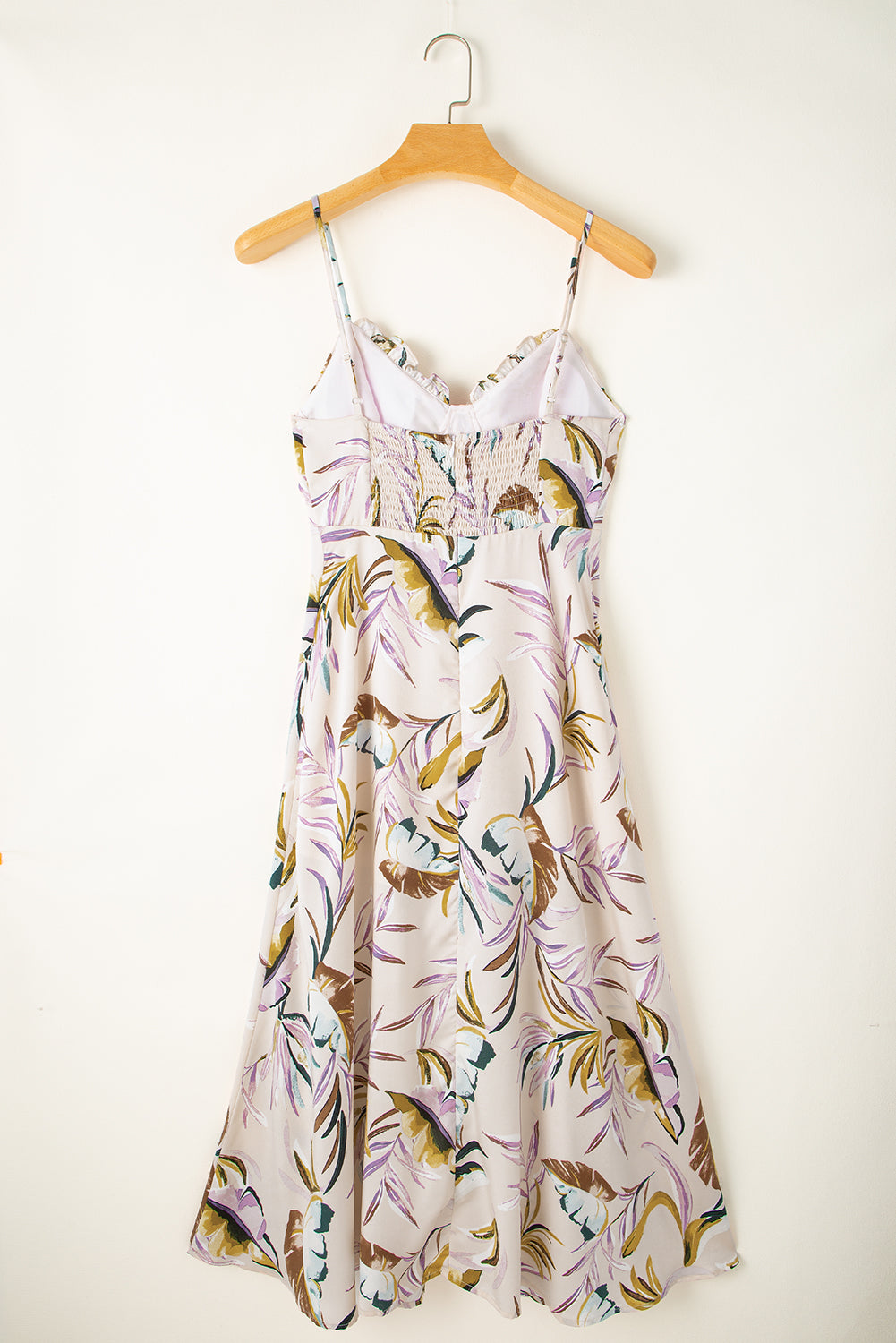 Apricot Tropical Print Spaghetti Straps Cupped Dress