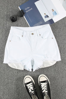 White Distressed Shorts - coral & reef 