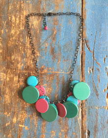 Matte Jewel Tones Chunky Poker Face Statement Necklace - coral & reef 