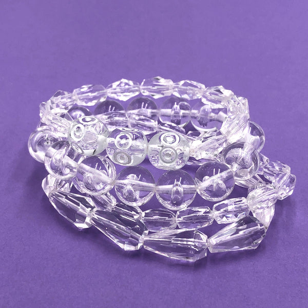 Clear Facets Mixed Stack and Stretch Bracelets Set - coral & reef 