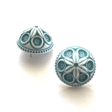 Teal Carved Cornflower Retro Button Stud Earrings - coral & reef 