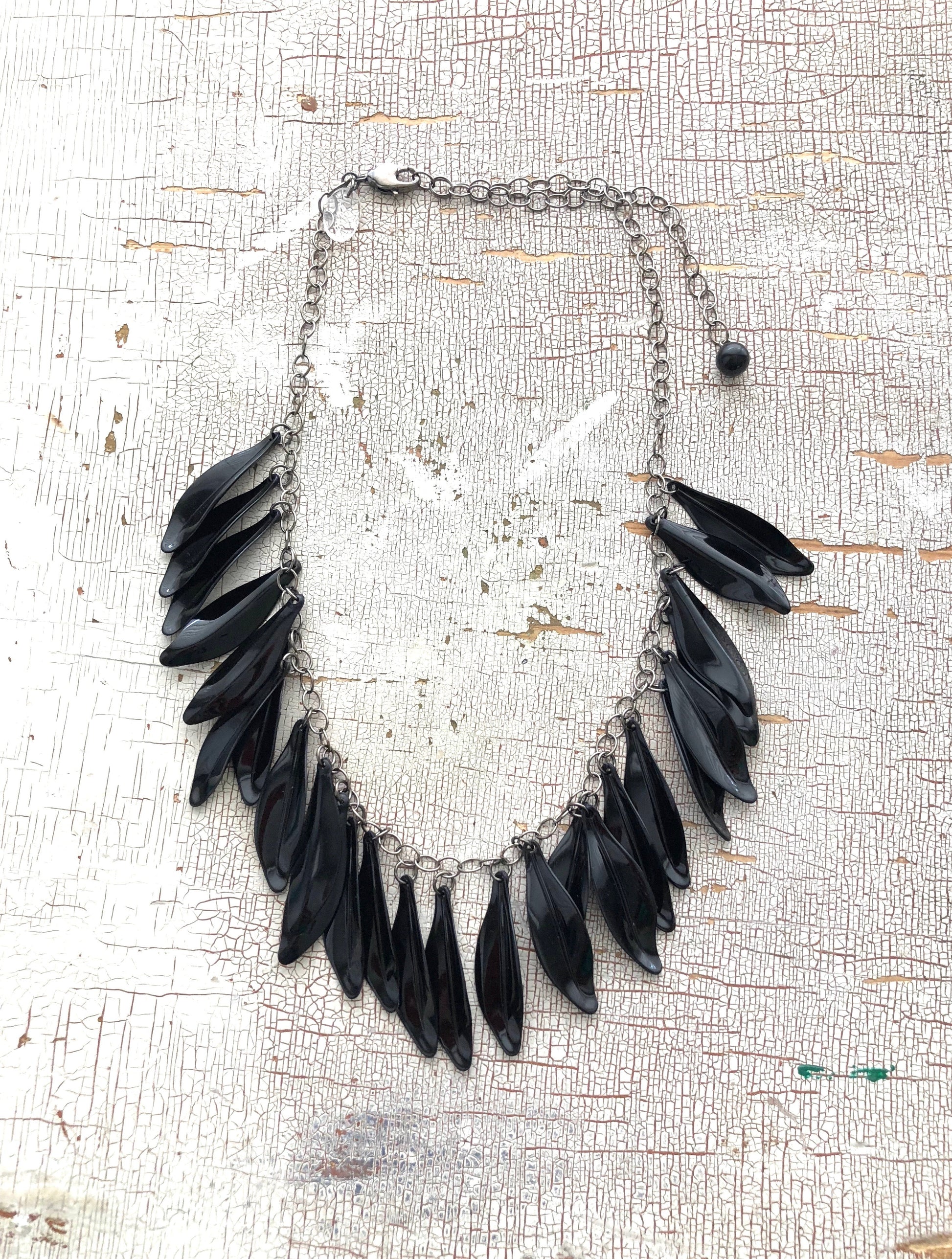 Black Jingle Leaves Necklace - Adjustable Gun Metal Chain - coral & reef 