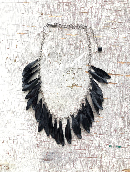 Black Jingle Leaves Necklace - Adjustable Gun Metal Chain - coral & reef 