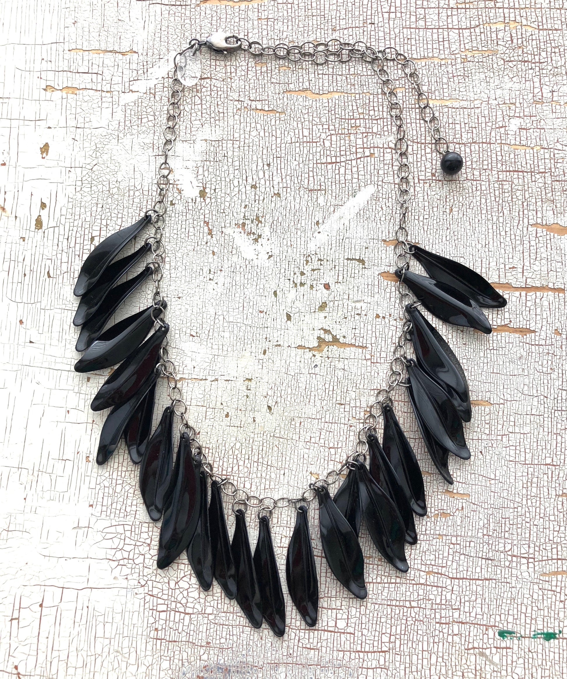 Black Jingle Leaves Necklace - Adjustable Gun Metal Chain - coral & reef 