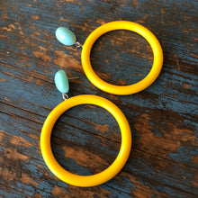 Turquoise & Yellow Go Go Hoop Donut Drop Earrings