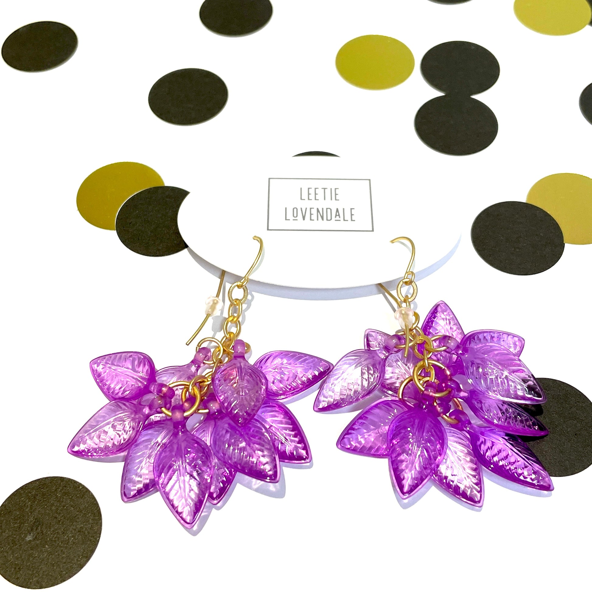 Lilac Purple Leaf Cluster Drop Earrings - coral & reef 