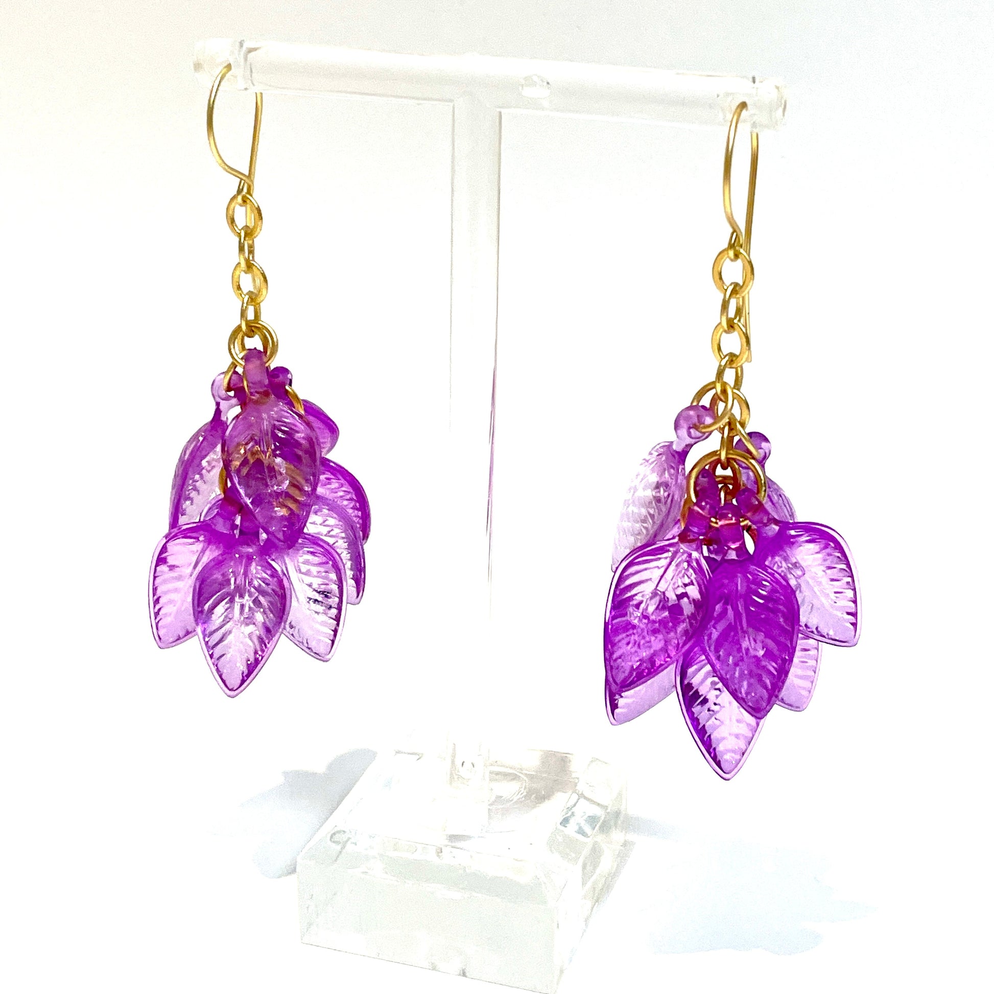 Lilac Purple Leaf Cluster Drop Earrings - coral & reef 