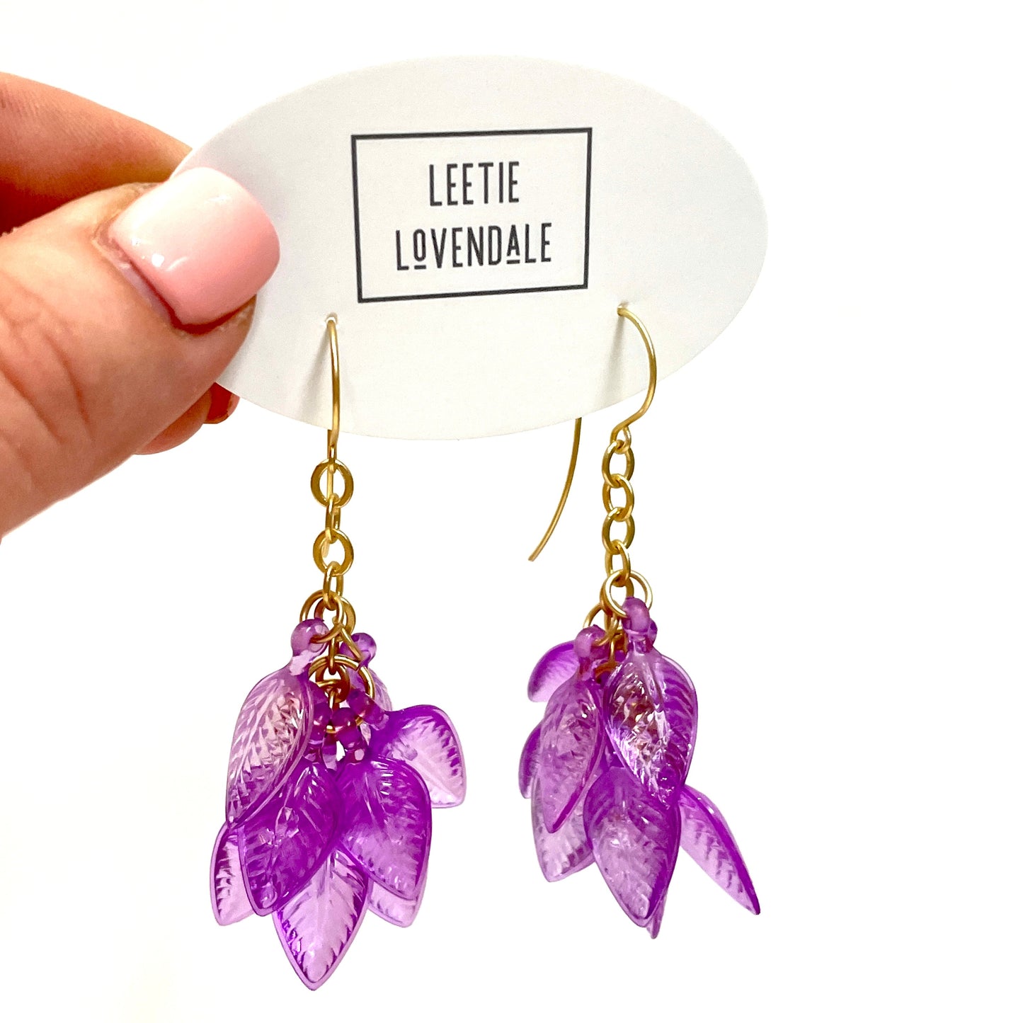 Lilac Purple Leaf Cluster Drop Earrings - coral & reef 