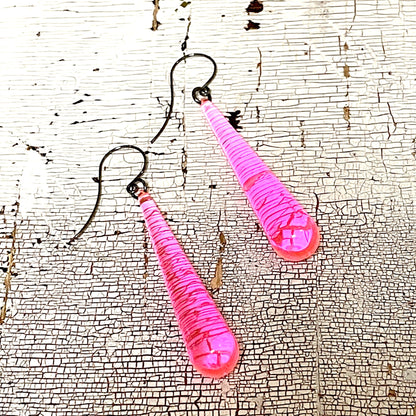 Neon Pink Long Teardrop lucite statement earrings - coral & reef 