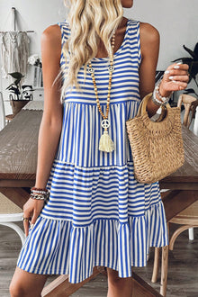 Sky Blue Stripe Sleeveless Loose Fit Mini Dress