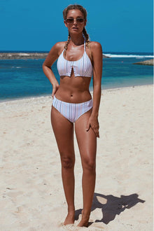 Striped V Cut Bikini Set