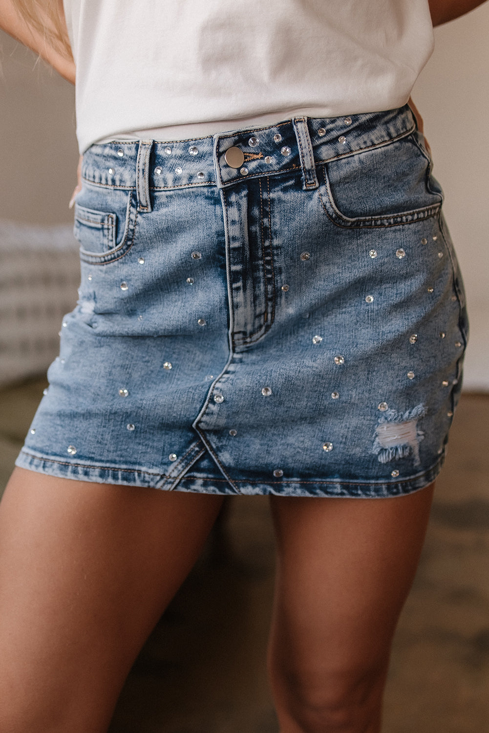 Rhinestone Denim Skirt