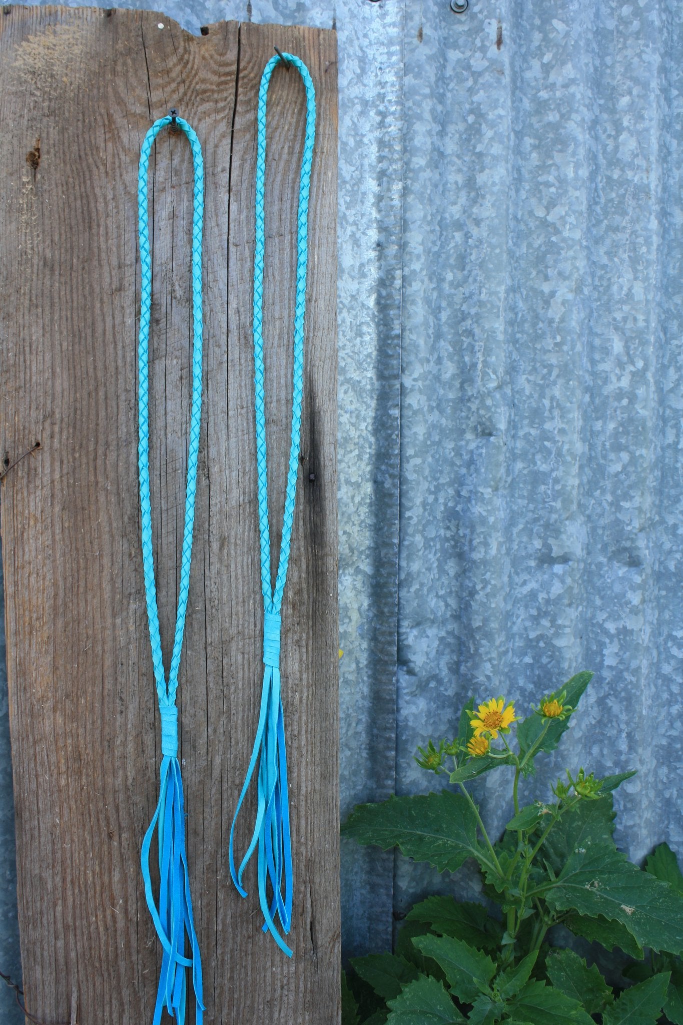 Artisan Braided Leather Necklace  coral & reef .