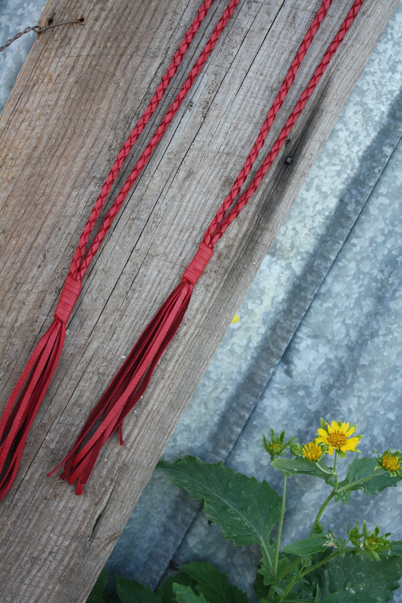 Artisan Braided Leather Necklace  coral & reef .