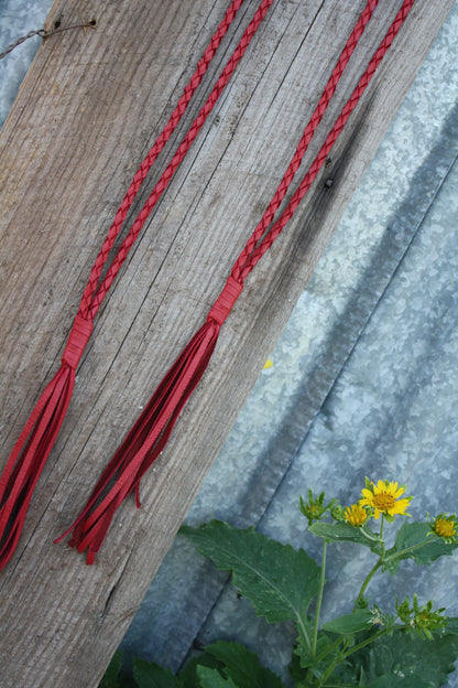 Artisan Braided Leather Necklace  coral & reef .
