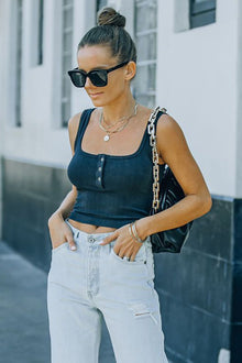 Cropped Button Tank - coral & reef 